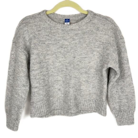 Nwt Old Navy Gray Metallic Crew Knit Stretch Cropped Sweater Medium (8) Girl's - Picture 1 of 8